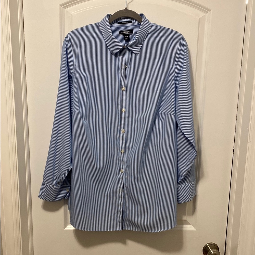 Lands' End Women's Blue Striped Blouse 18W